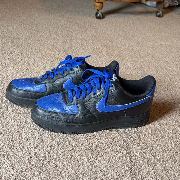 Nike Men’s Black and Blue Air Force 1 Custom Sneakers - Picture 4 of 6
